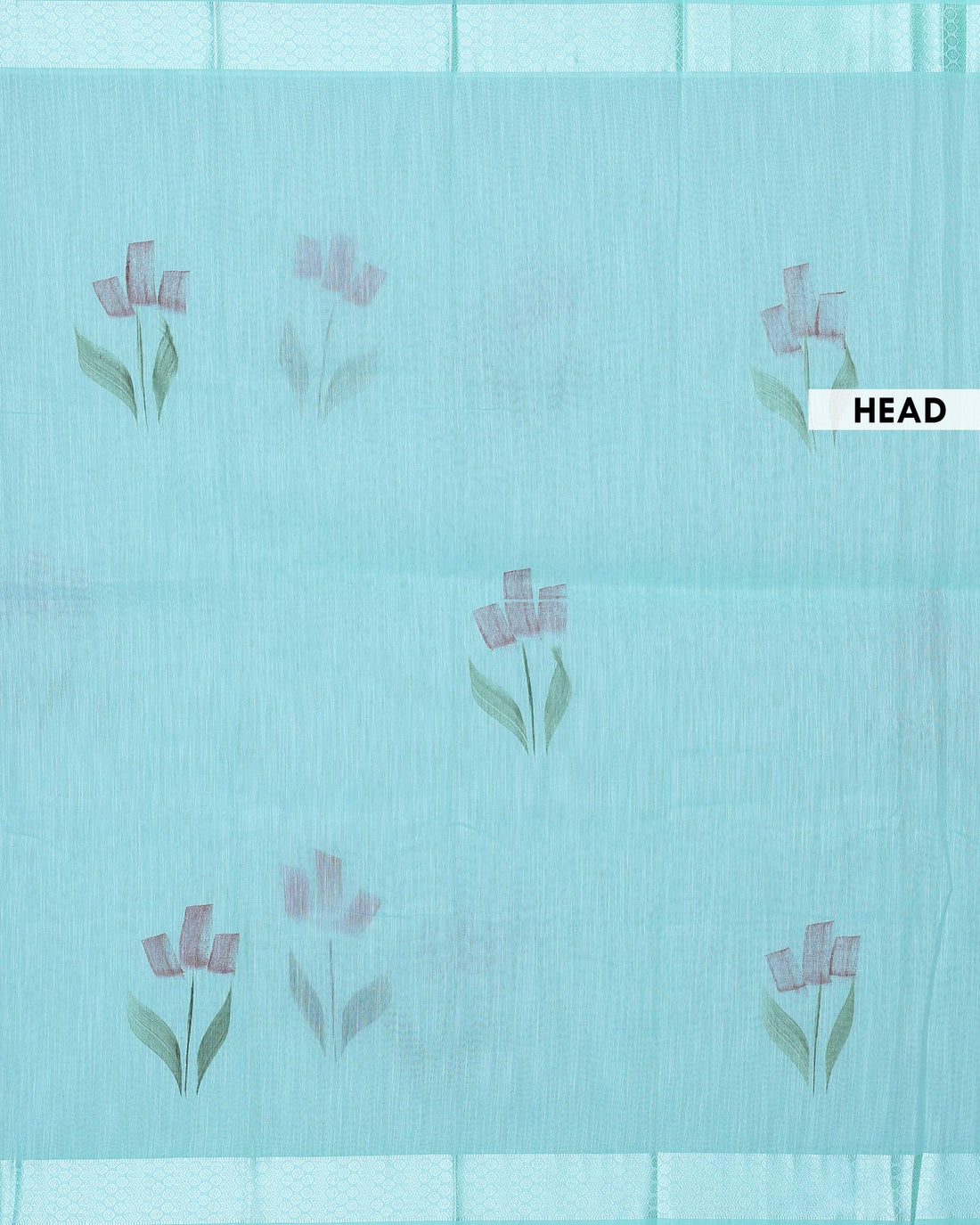 Traditional Linen Tissue Saree with Delicate Floral Motifs and Intricate Woven Border - Aqua Green