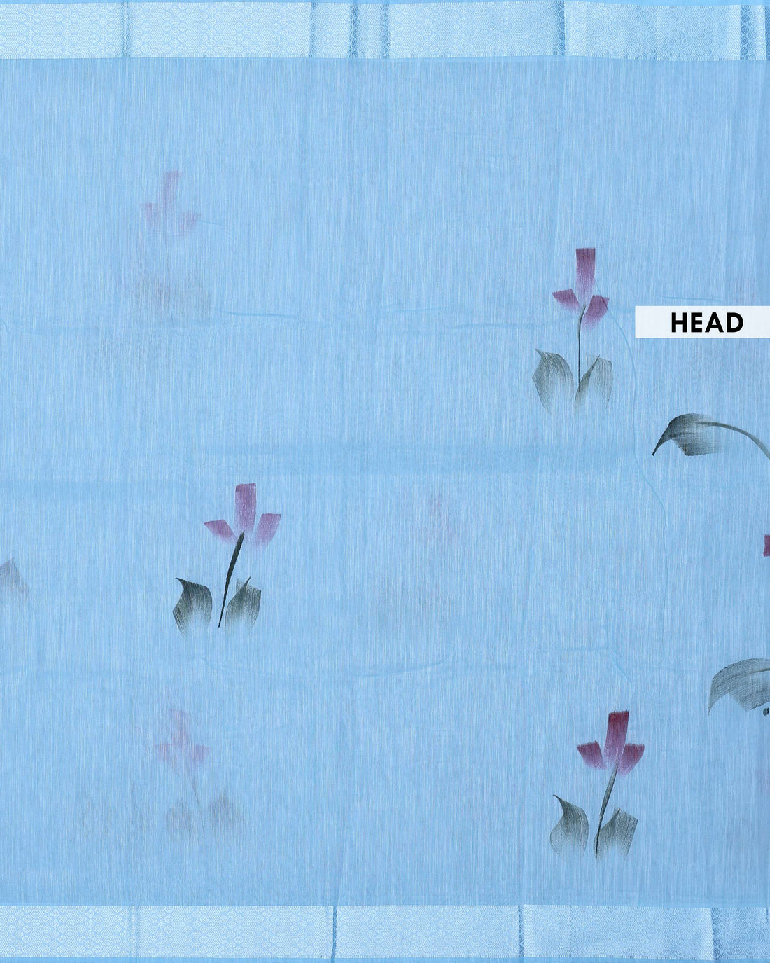 Elegant Linen Tissue Saree with Delicate Floral Motifs and Intricate Woven Border - Sky Blue