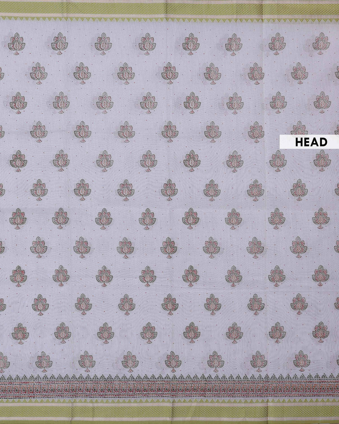 Elegant Linen Cotton Saree with Delicate Floral Butta Weaving and Traditional Woven Border - Off White