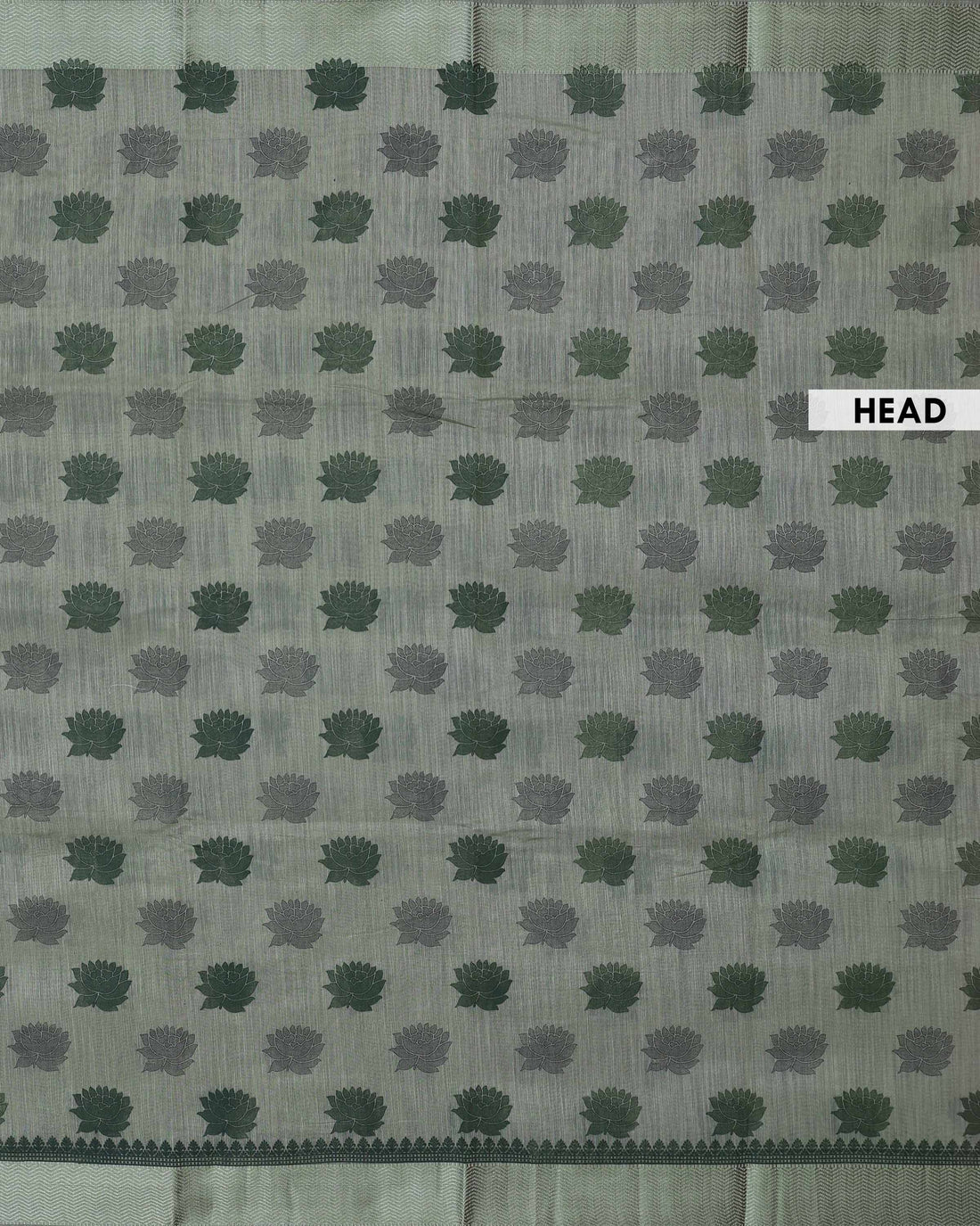 Elegant Linen Cotton Saree with Woven Floral Butta Motifs and Intricate Jacquard Border Design - Green