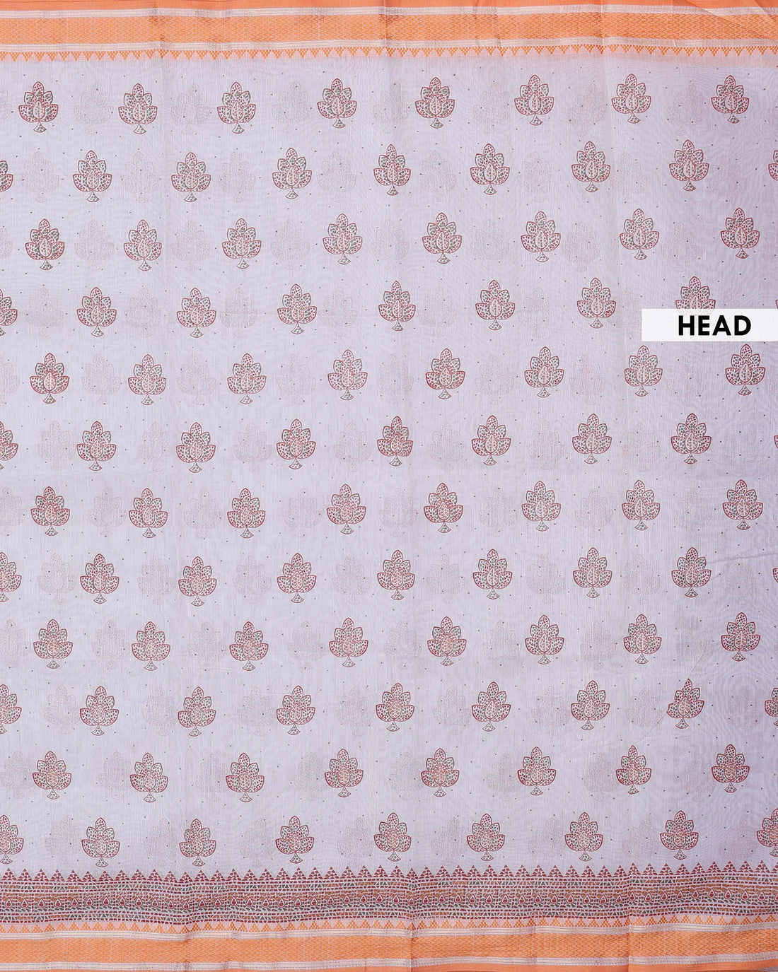 Traditional Linen Cotton Saree with Delicate Floral Butta Weaving and Traditional Woven Border - Off White