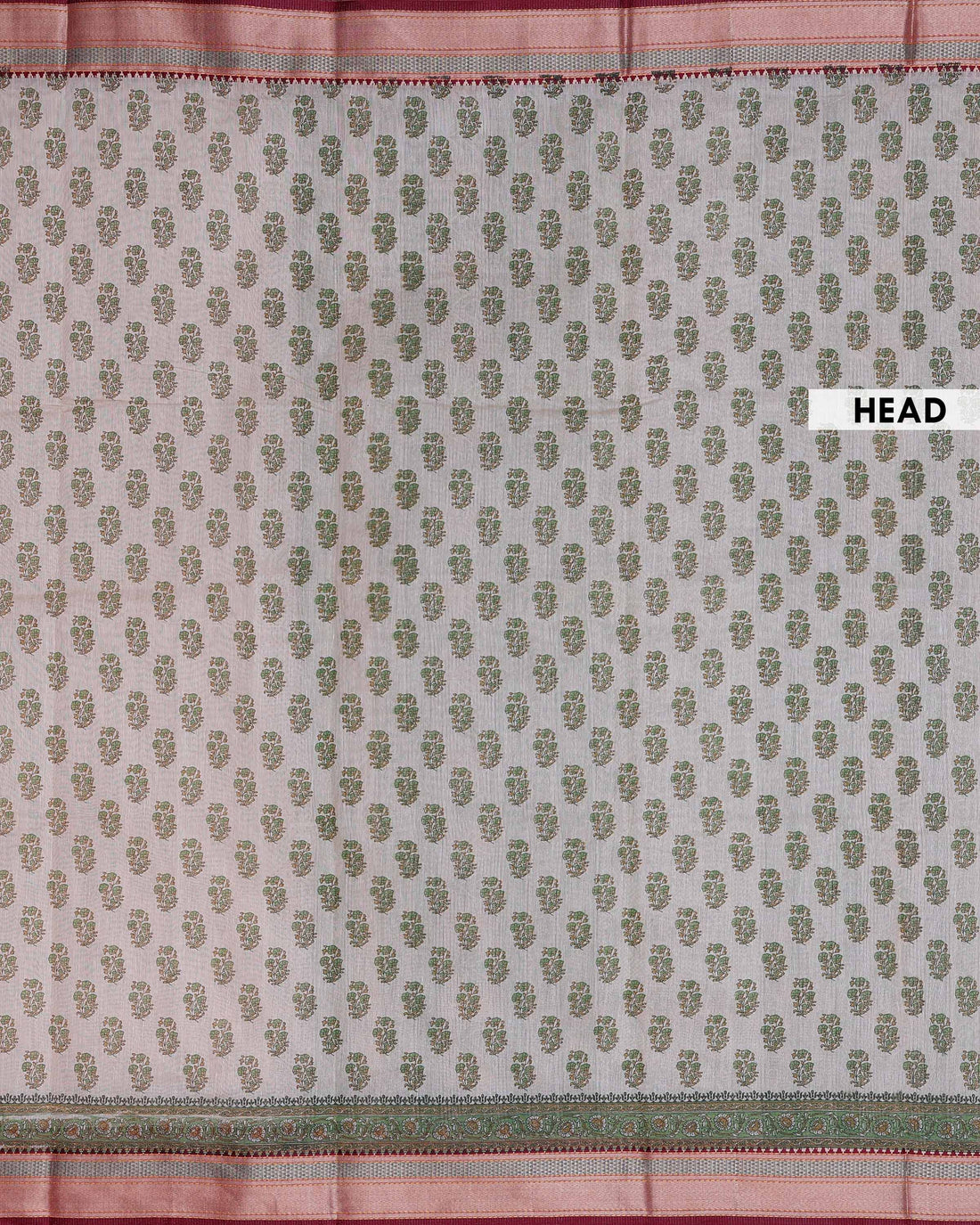 Elegant Linen Cotton Saree with Delicate Floral Butti Pattern and Ornamental Ethnic Border - Light Sandal