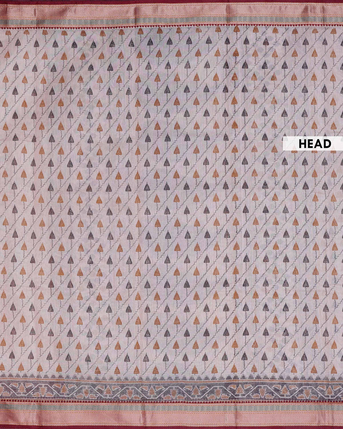 Elegant Linen Cotton Saree with Repeating Tree-Inspired Motifs and Artistic Woven Border - Sandal