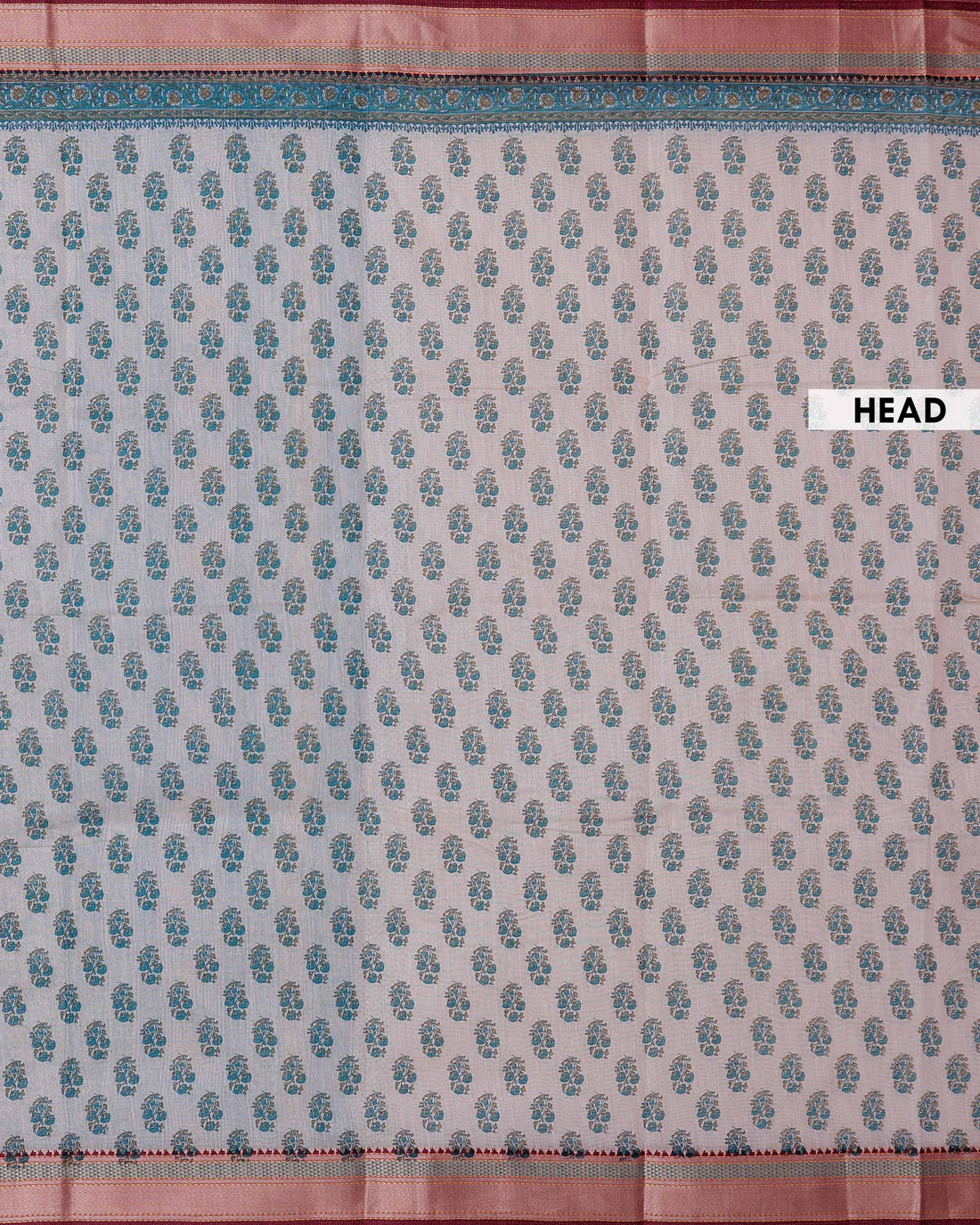 Elegant Linen Cotton Saree with All Over Floral Buta Motifs and Intricately Woven Traditional Border - Cream