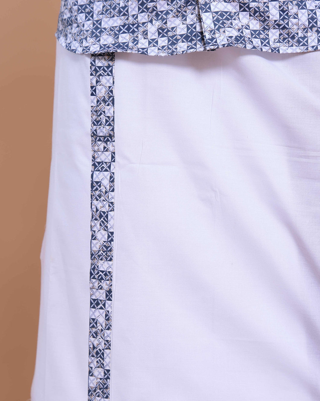 Elegant Men's Ethnic Half Sleeve Shirt & Dhoti Set with Traditional Border - Blue