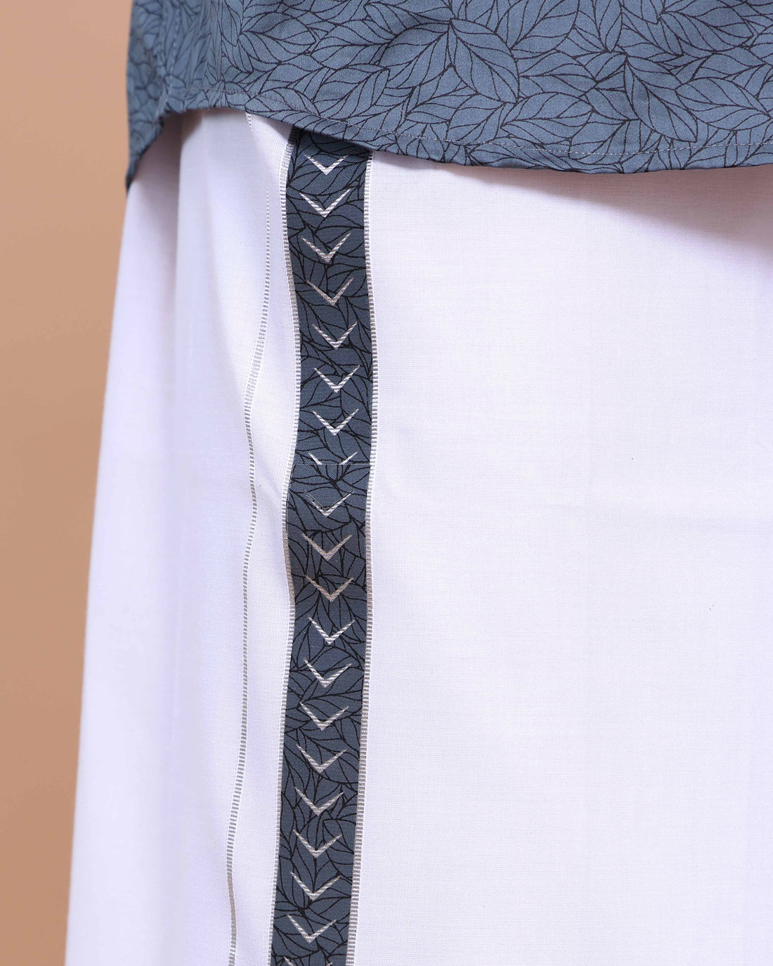 Elegant Men's Traditional Shirt and Dhoti Set with Woven Border - Grey