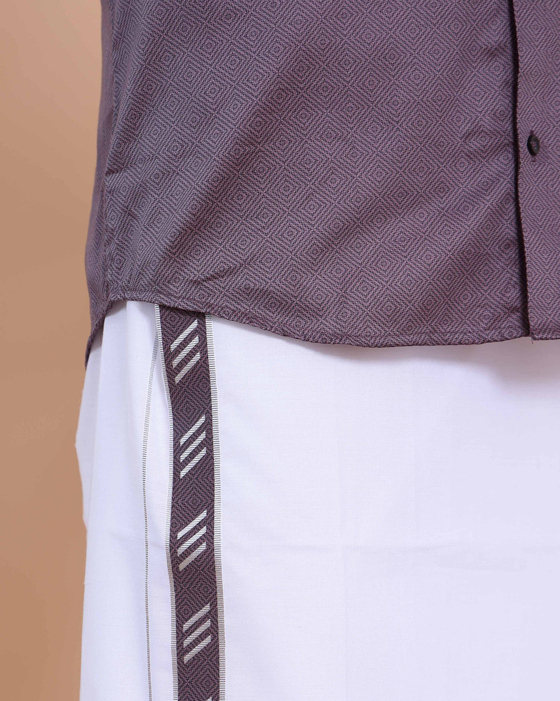 Men's Full Sleeve Shirt and Traditional Dhoti Set with Woven Border - Purple