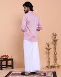Men's Full Sleeve Shirt and Traditional Dhoti Set with Designer Border, Pink
