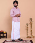 Men's Full Sleeve Shirt and Traditional Dhoti Set with Designer Border, Pink