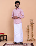 Men's Full Sleeve Shirt and Traditional Dhoti Set with Designer Border, Pink