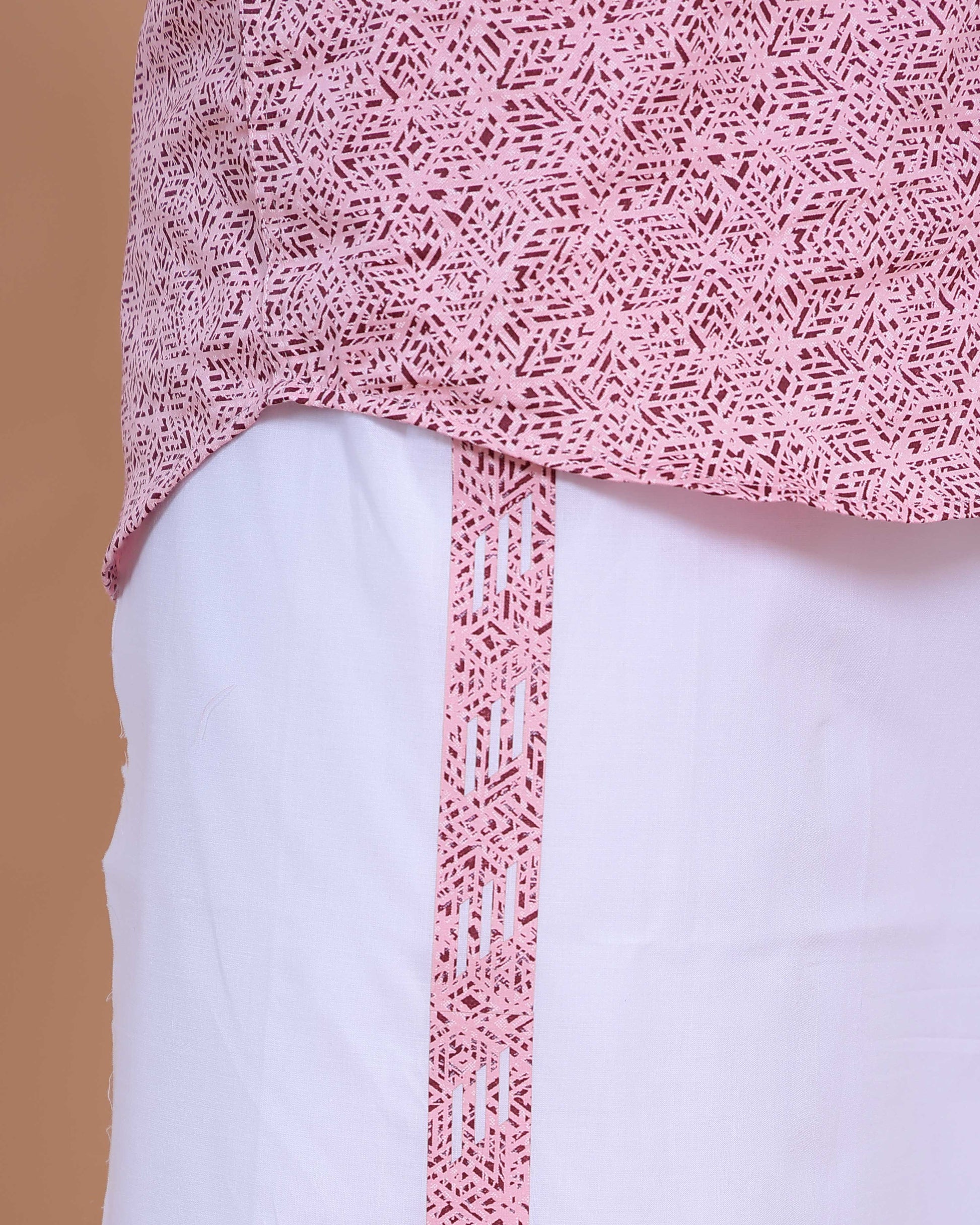 Men's Full Sleeve Shirt and Traditional Dhoti Set with Designer Border, Pink