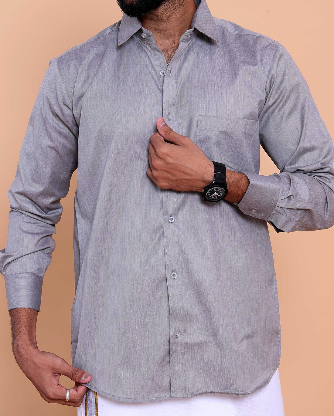 elegant-mens-ethnic-full-sleeve-shirt-dhoti-set-with-traditional-border-grey-shirt