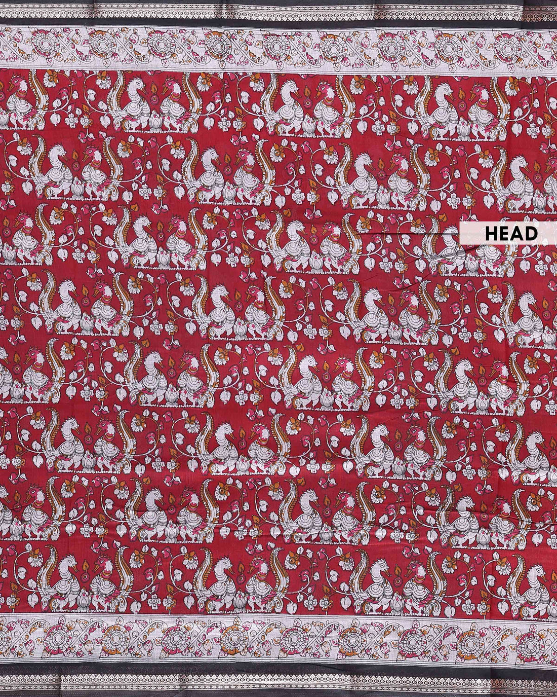 Classic Semi Chanderi Saree with Kalamkari Inspired Print and Zari Border - Red