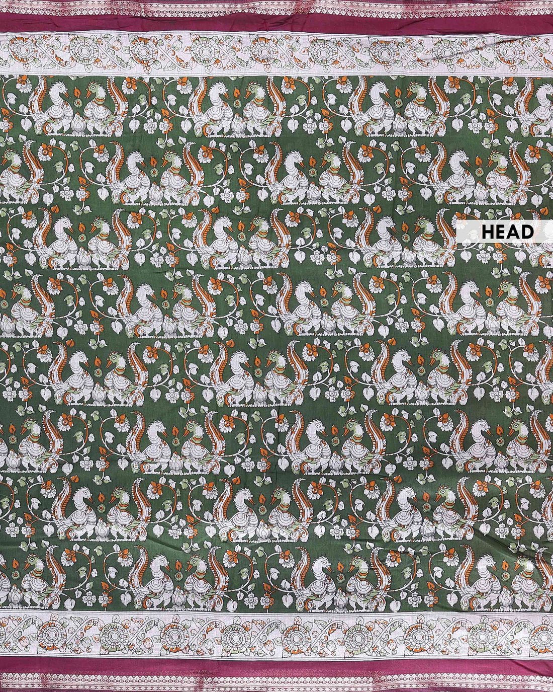 Classic Semi Chanderi Saree with Kalamkari Inspired Print and Zari Border - Green