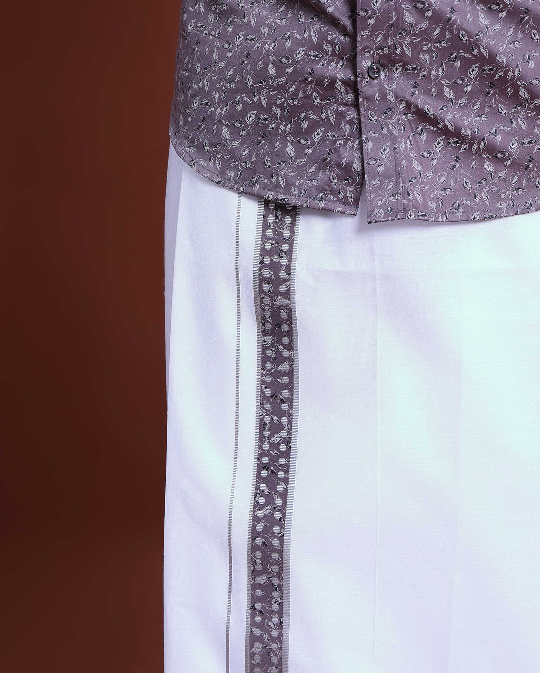 Men's Printed Full Sleeve Shirt and Traditional Dhoti Set with Designer Border - Purple