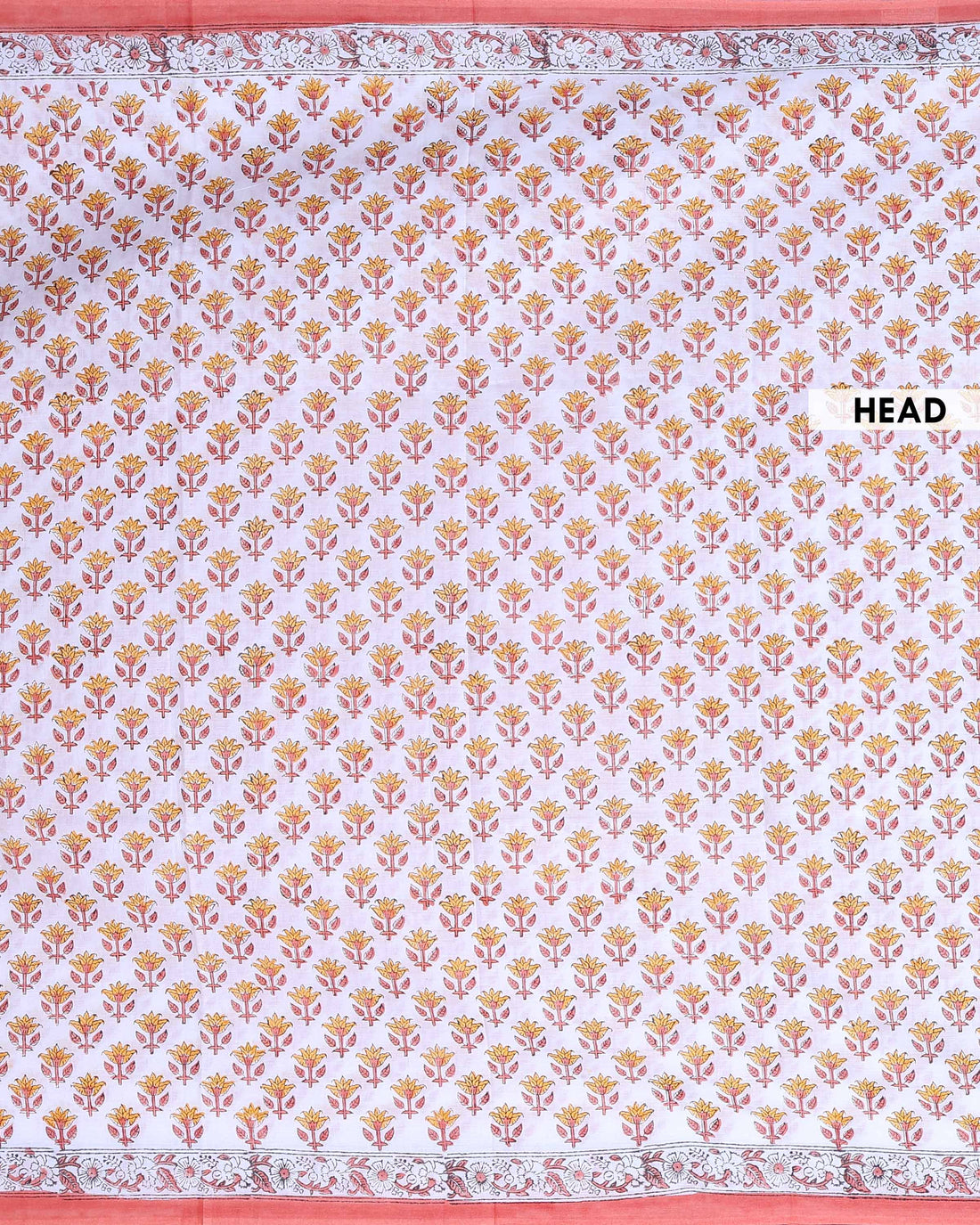 Traditional Bagru Print Cotton Saree with Floral Buta and Decorative Border - Off White