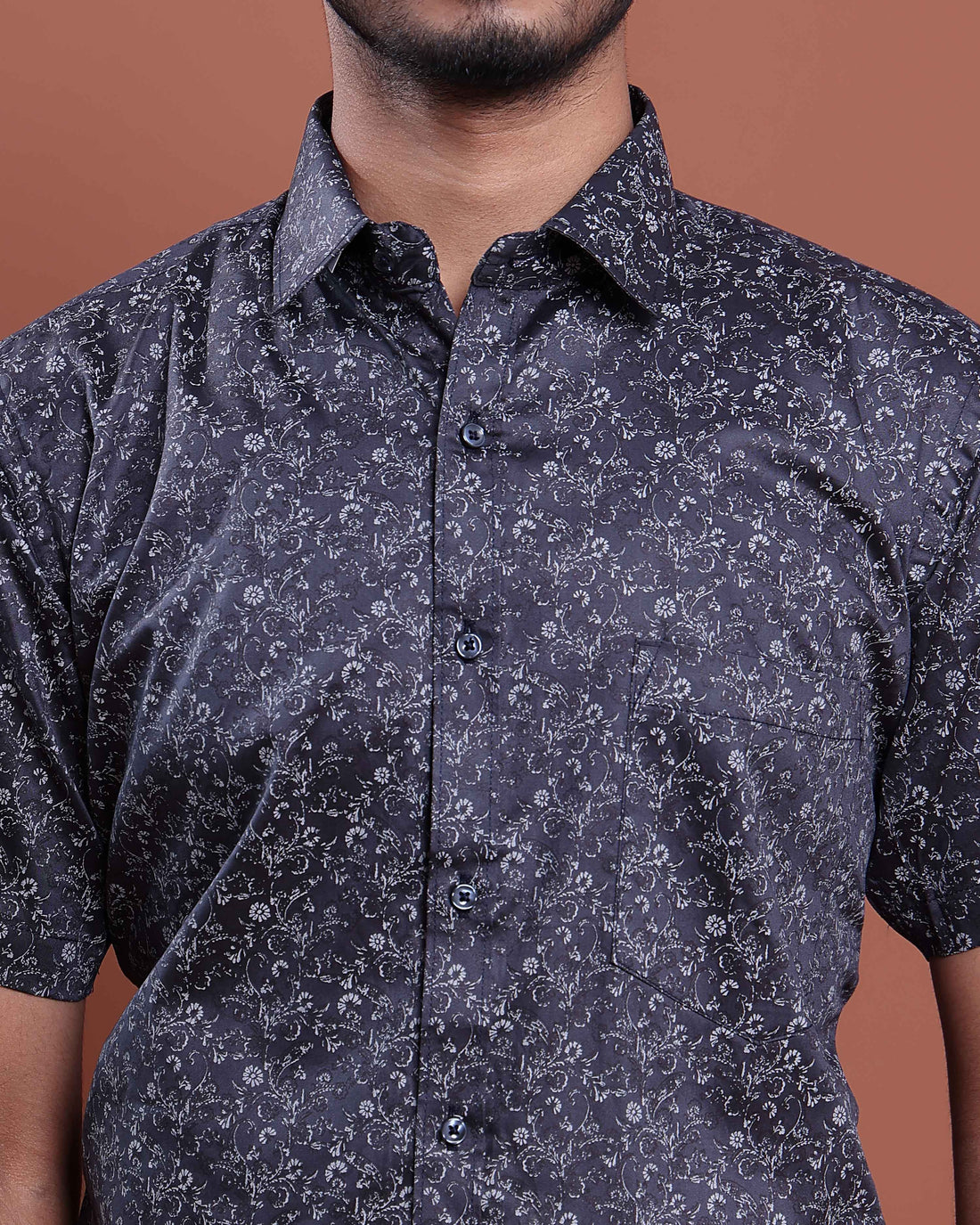 Men's Half Sleeve Shirt and Traditional Dhoti Set with Designer Border - Navy Blue