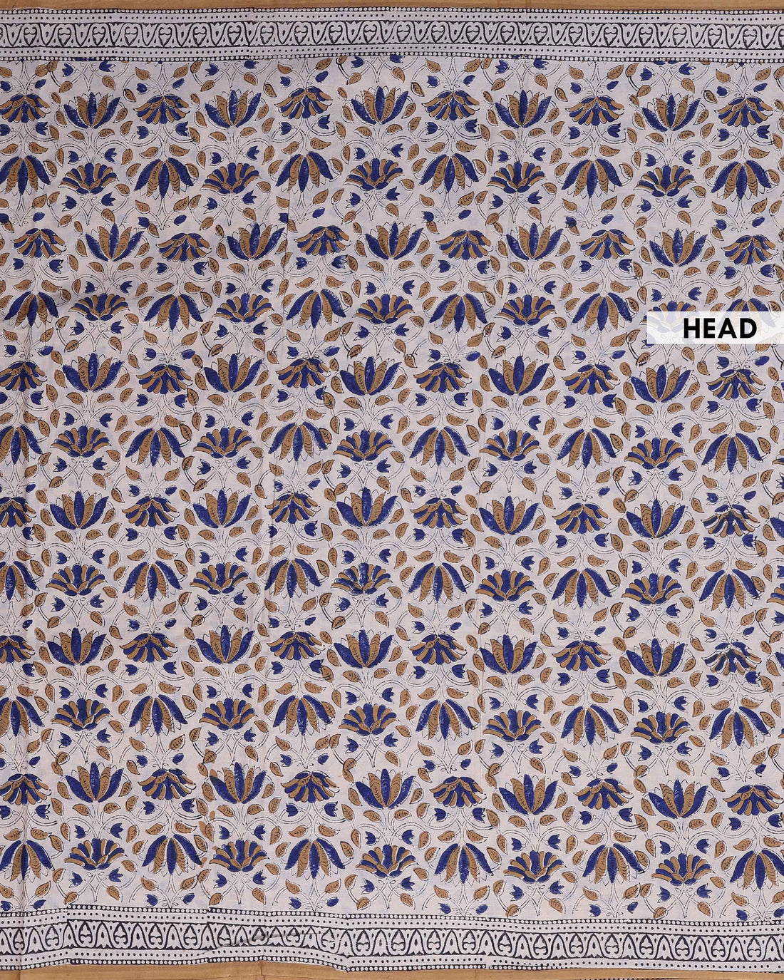 Traditional Bagru Print Cotton Saree with Traditional Floral Motifs and Decorative Border - Cream