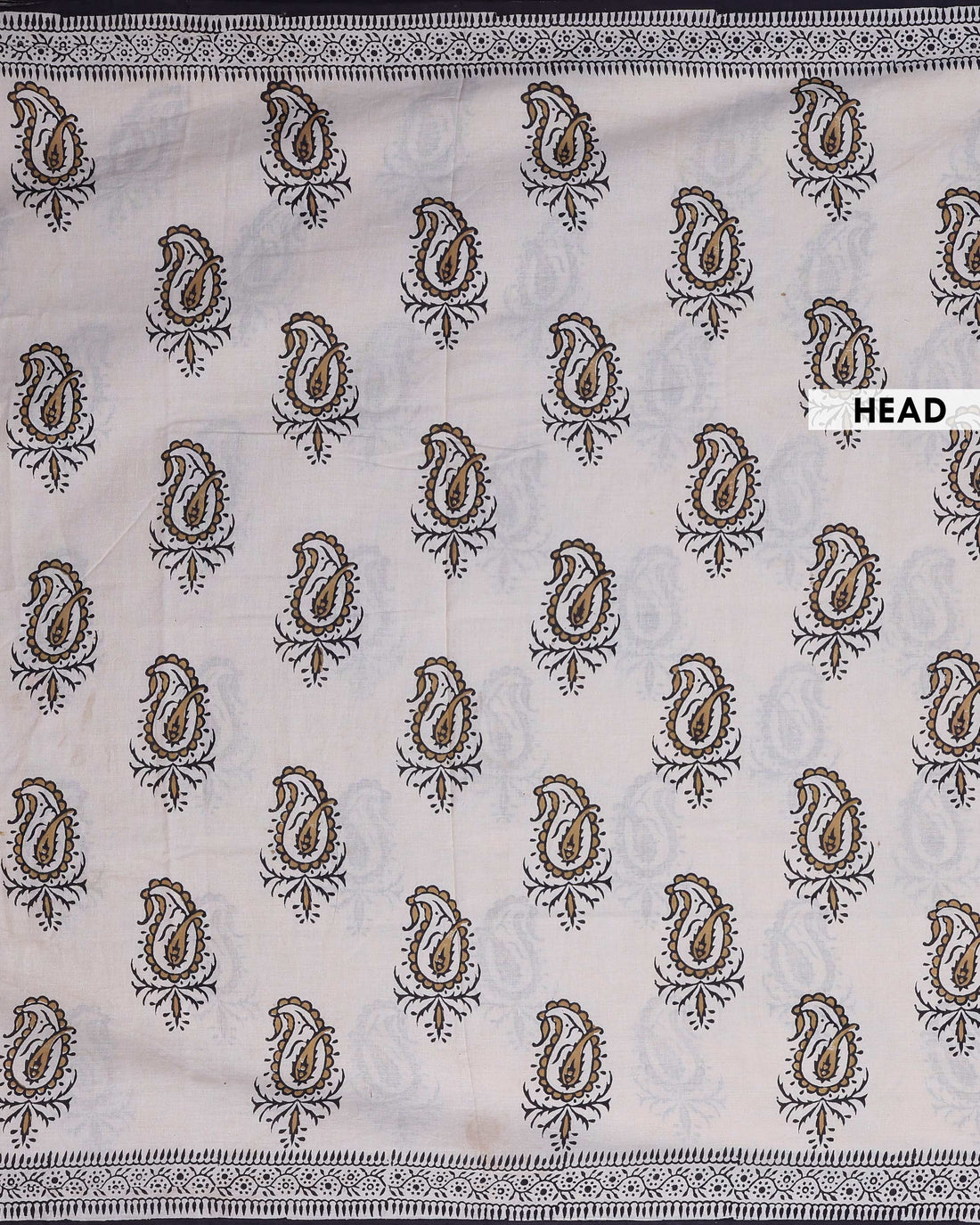 Traditional Bagru Print Cotton Saree with Traditional Paisley Motifs and Intricate Hand Block Printed Border - Cream