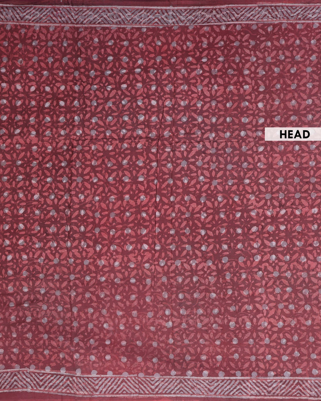 Traditional Bagru Print Cotton Saree with Traditional Floral Booti Motifs and Geometric Border - Maroon