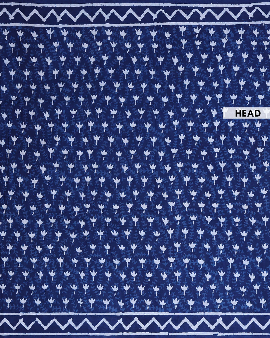 Traditional Bagru Print Pure Cotton Saree with Floral Buta Motifs and Traditional Zigzag Border - Blue