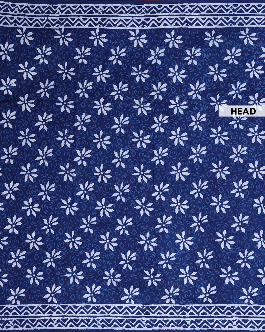 Traditional Hand Block Bagru Print Pure Cotton Saree with Floral Buta and Geometric Border - Blue