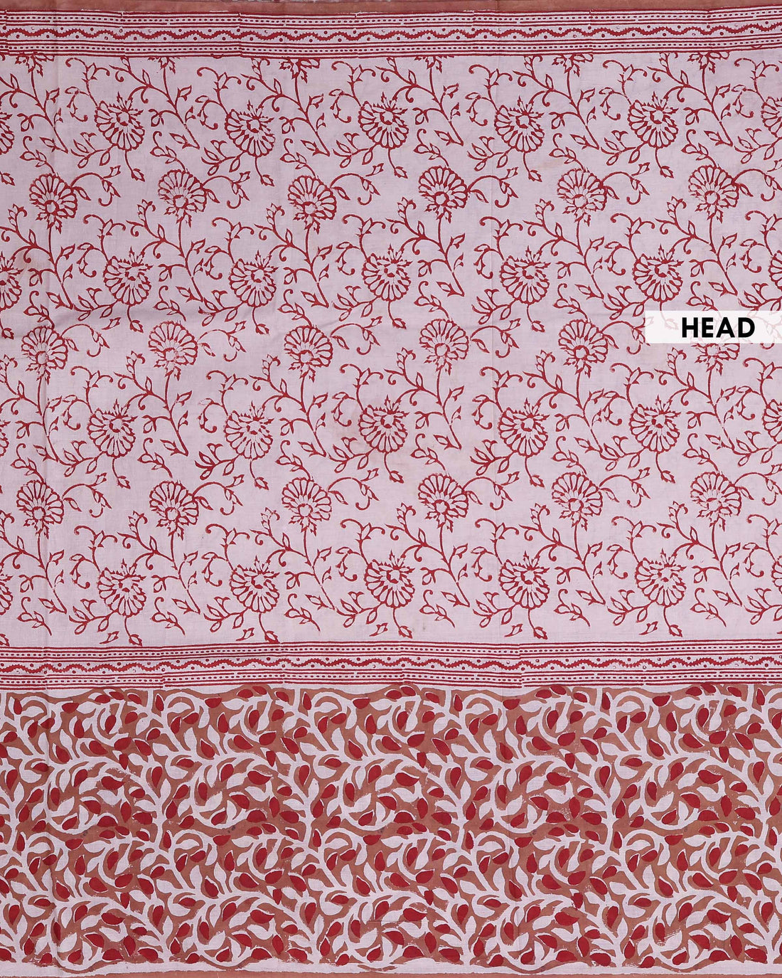 Traditional Bagru Print Pure Cotton Saree with Traditional Floral Vine Motifs and Ethnic Border  - Cream