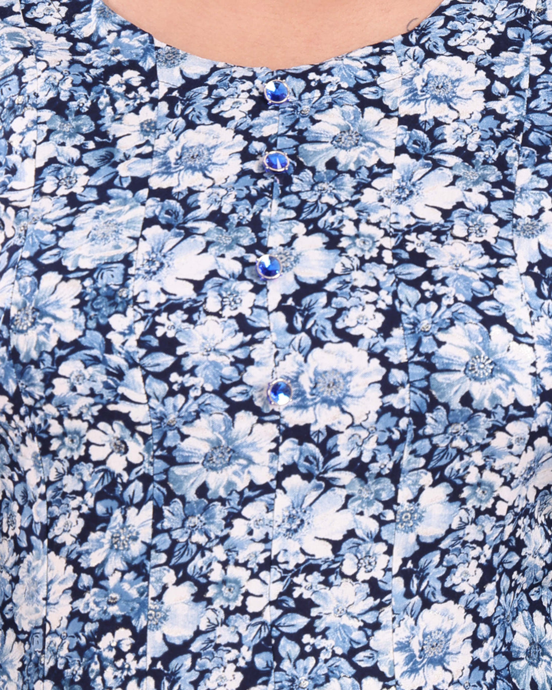 Women's Elegant  Floral Printed Flared Kurta  - Navy Blue