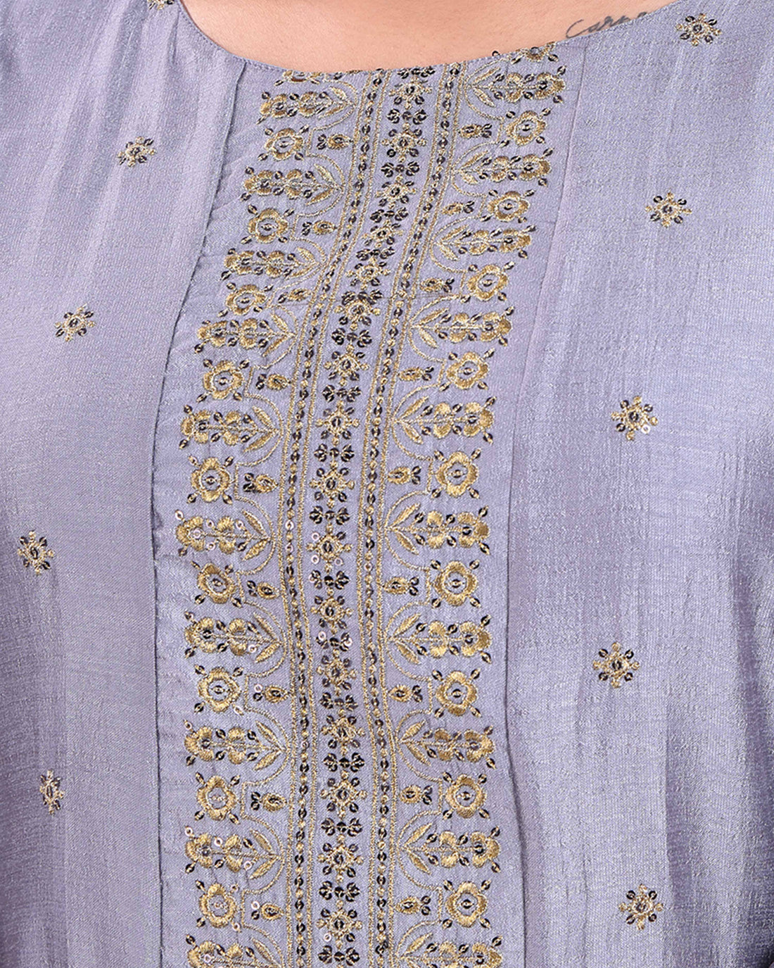 Women's Embroidered Ruffle Hem A-Line Kurta - Grey