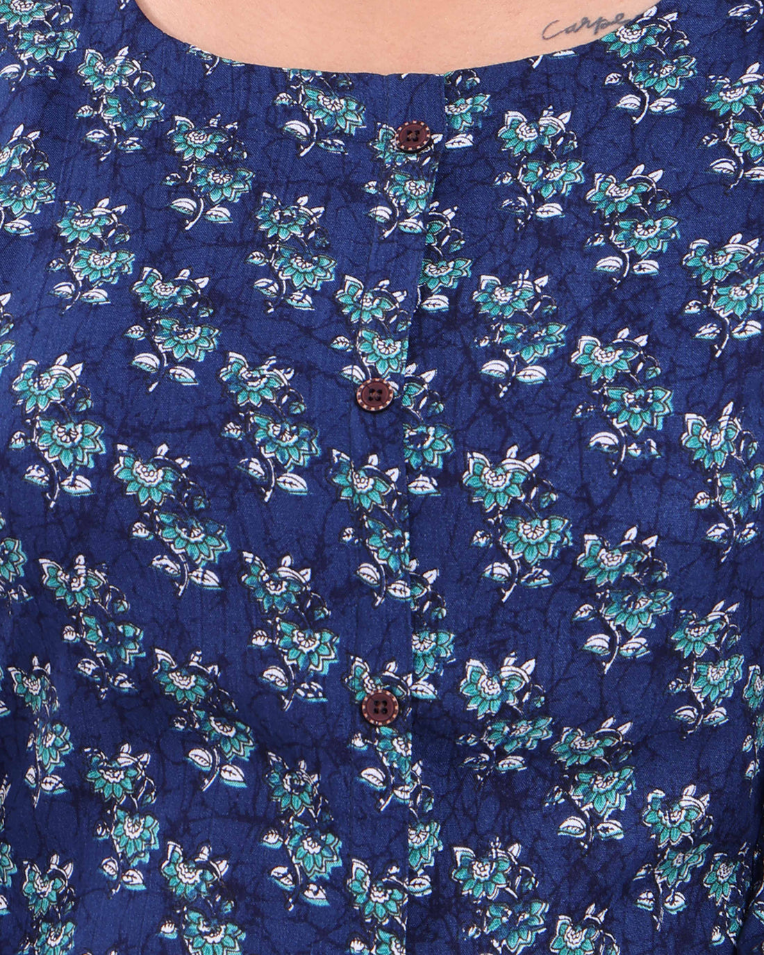 Elegant Printed Kurta for Women -  Navy Blue
