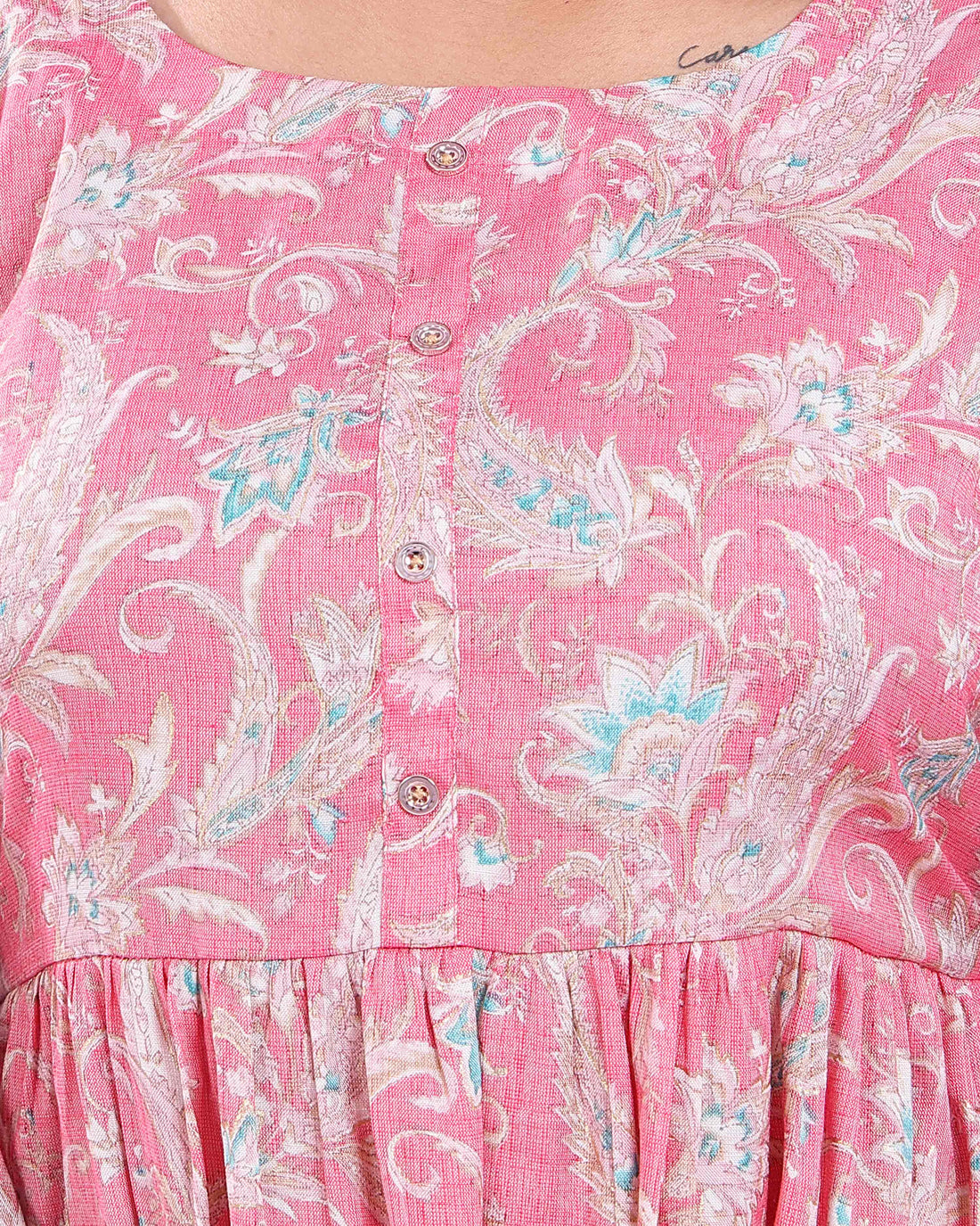 Ethnic Women's Floral Printed Anarkali Kurta - Pink
