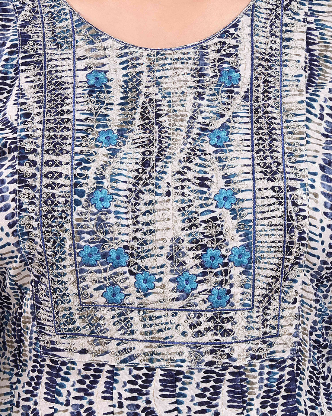 Ethnic Women's Kurta with Textured Pattern and Decorative Neckline - Multi
