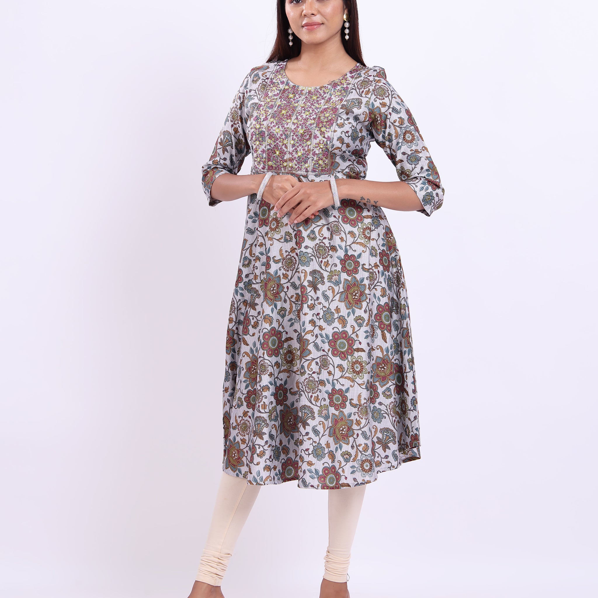 Designer Grey Printed Women's Kurti
