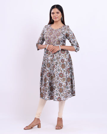 Designer Grey Printed Women's Kurti