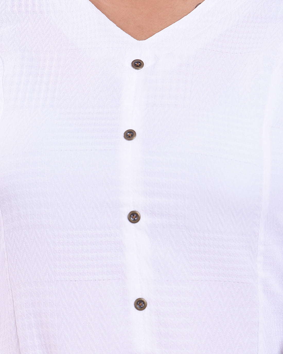 Elegant Women's Solid Straight Kurta with V- Neckline - White