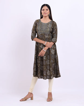 Designer Green Printed Women's Kurti