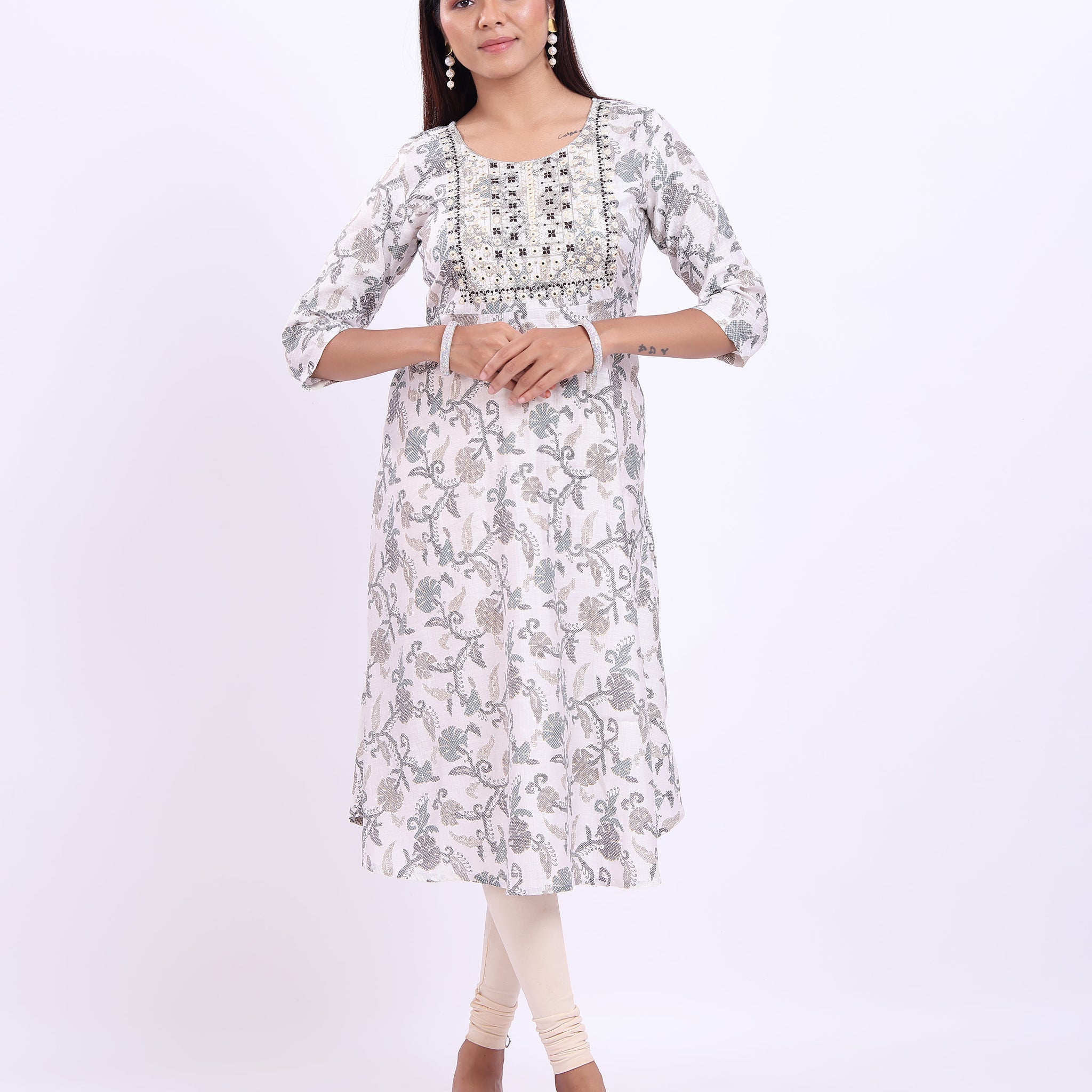 Designer White Printed Women's Kurti