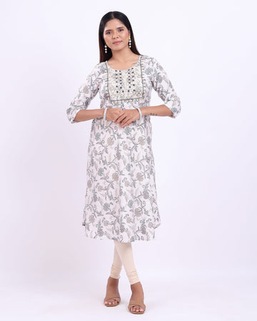 Designer White Printed Women's Kurti