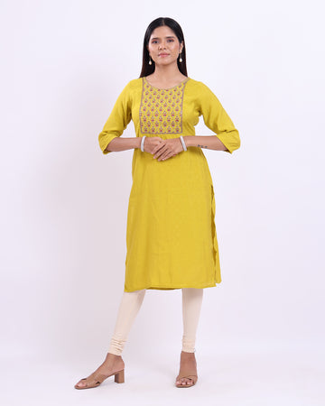 Designer Yellow Embroidered Women's Kurti