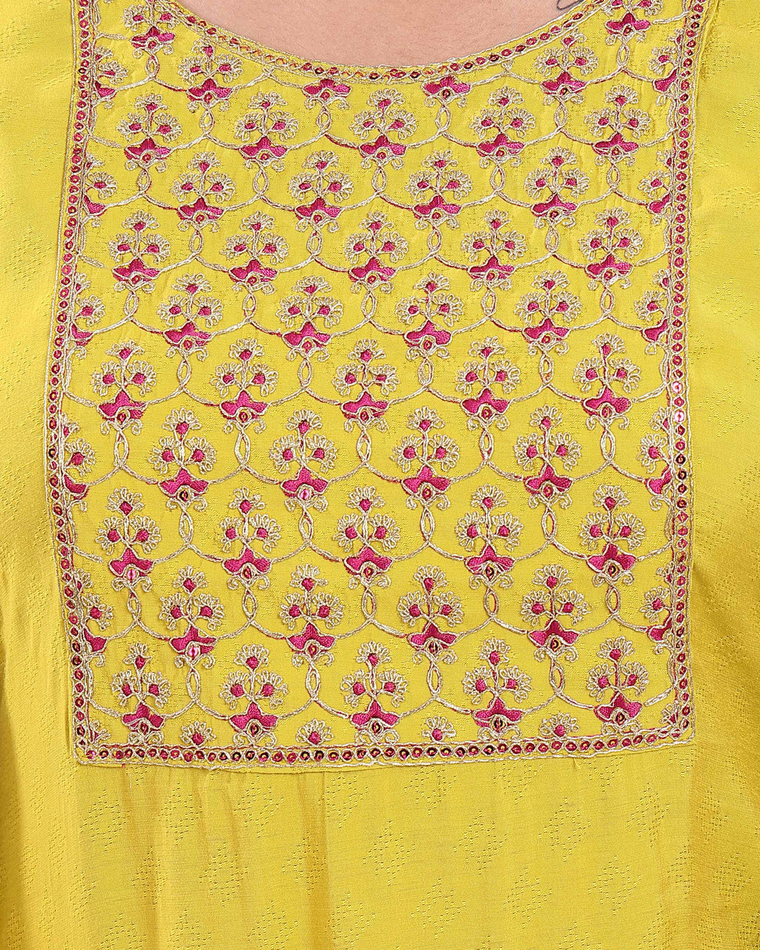 Ethnic Women's Embroidered Straight Kurta - Yellow