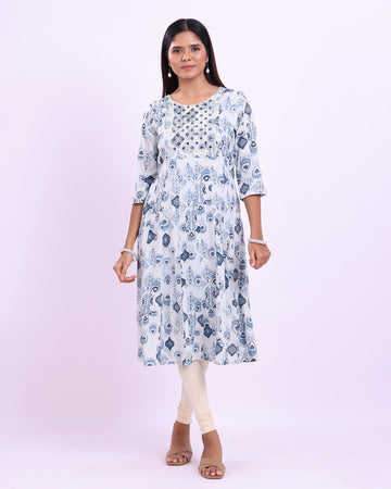 Designer White Embroidered Women's Kurti