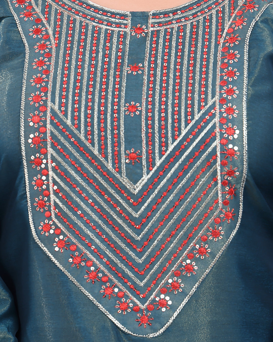 Designer Teal Blue Embroidered Women's Kurti