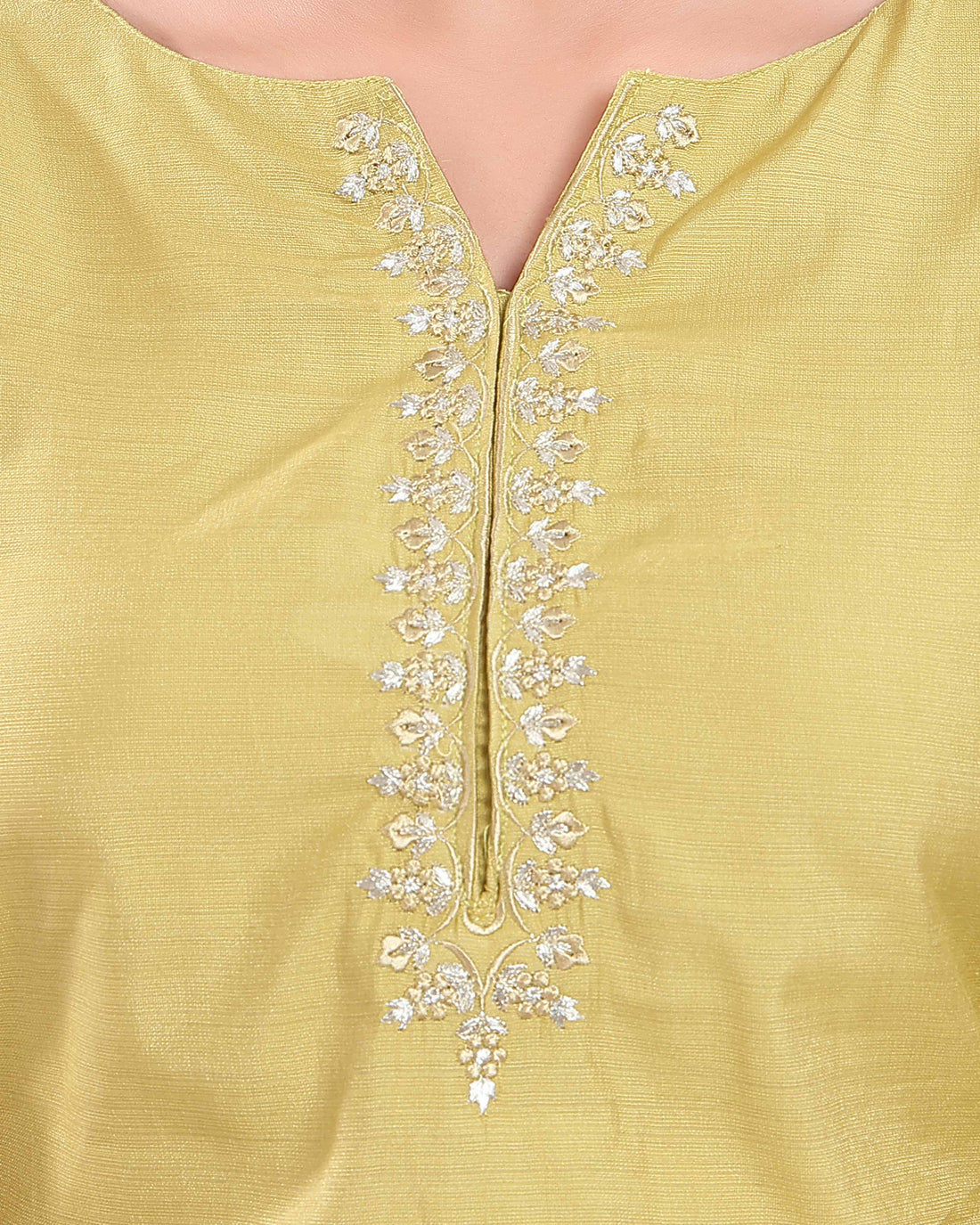 Women's Embroidered Keyhole Neck Straight Kurta with Zari - Gold