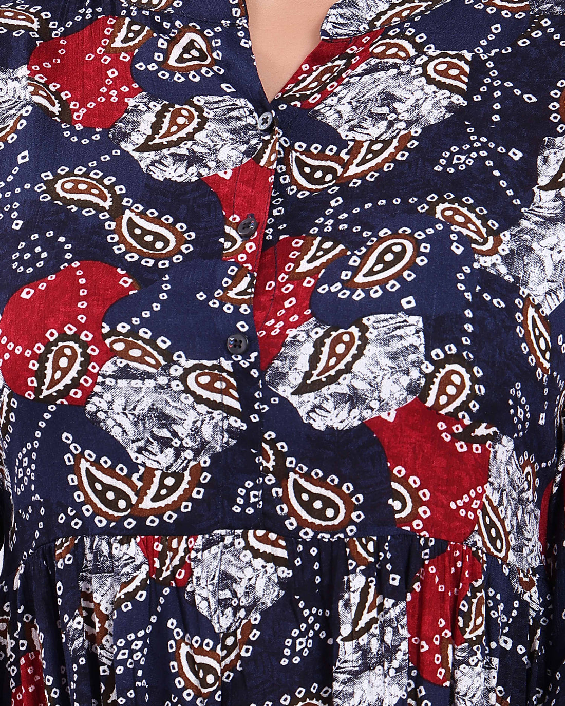 Women's Printed A-Line Kurta with 3/4th Sleeves - Navy Blue