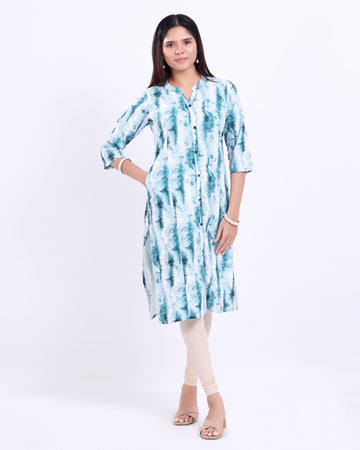 Stylish Women's Green Buttoned down Printed Kurti