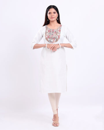 Designer White Embroidered Women's Kurti