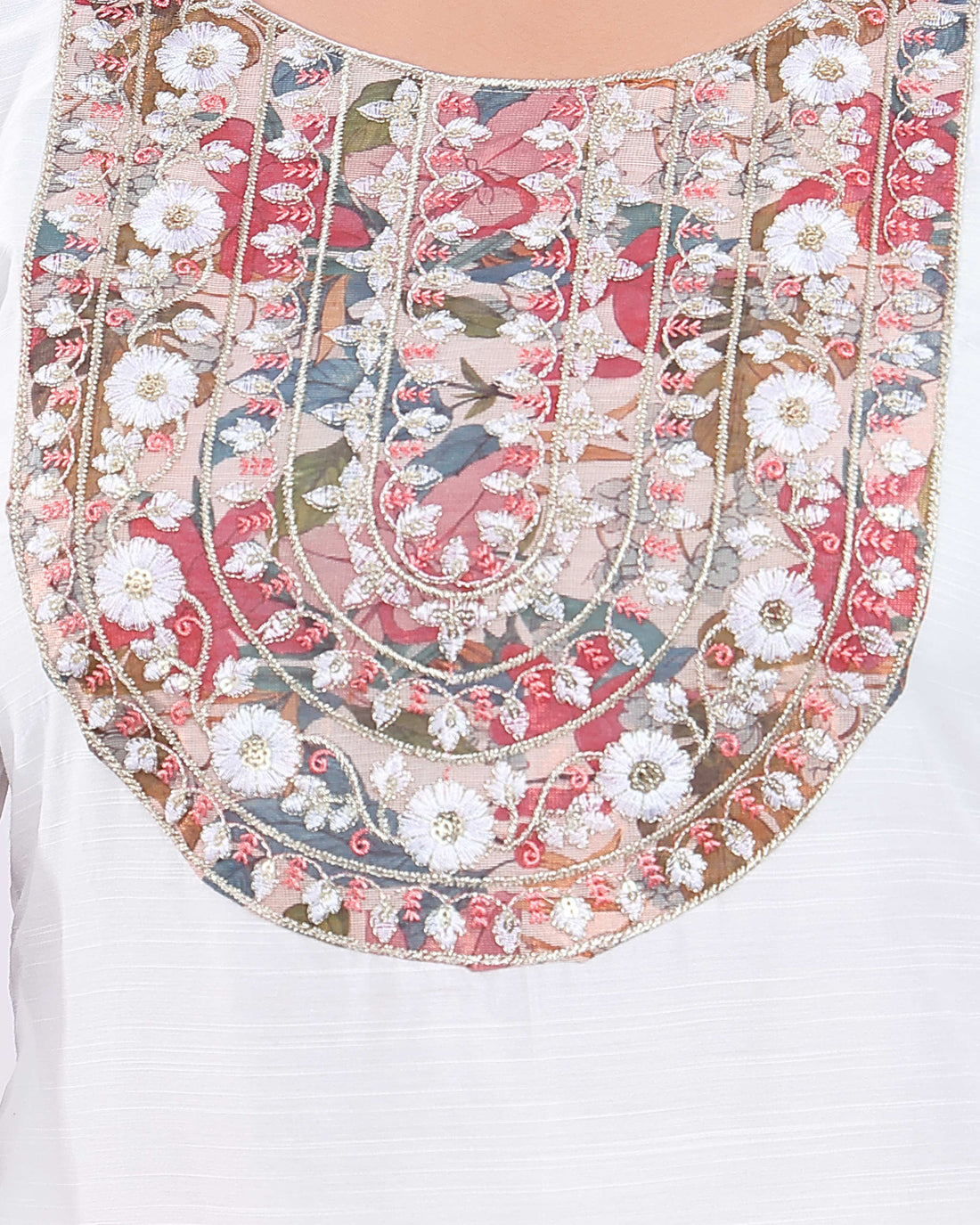 Women's Ethnic Wear Kurta with Intricate Neckline Embroidery - White