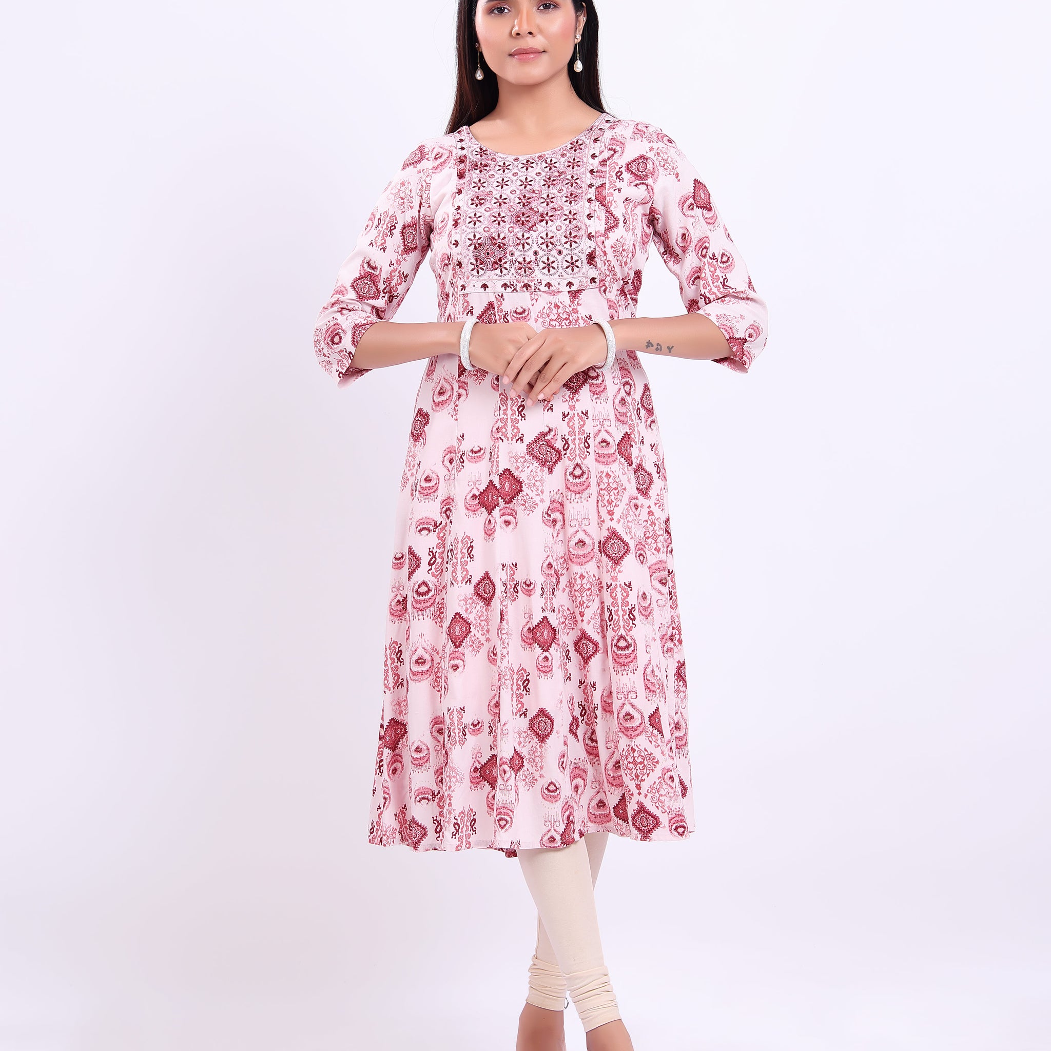 Designer Rose Pink Embroidered Women's Kurti