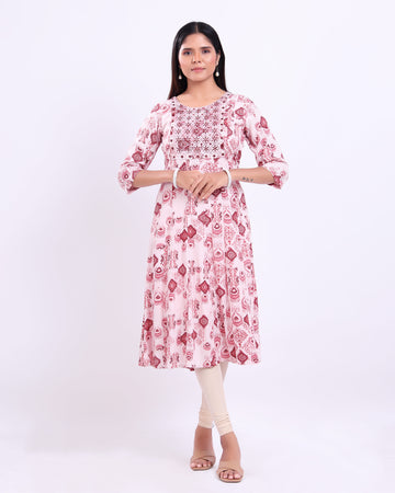 Designer Rose Pink Embroidered Women's Kurti