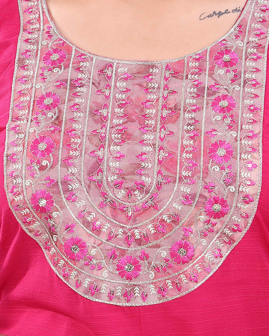 Ethnic Women's Embroidered Yoke Design Straight Kurta - Pink